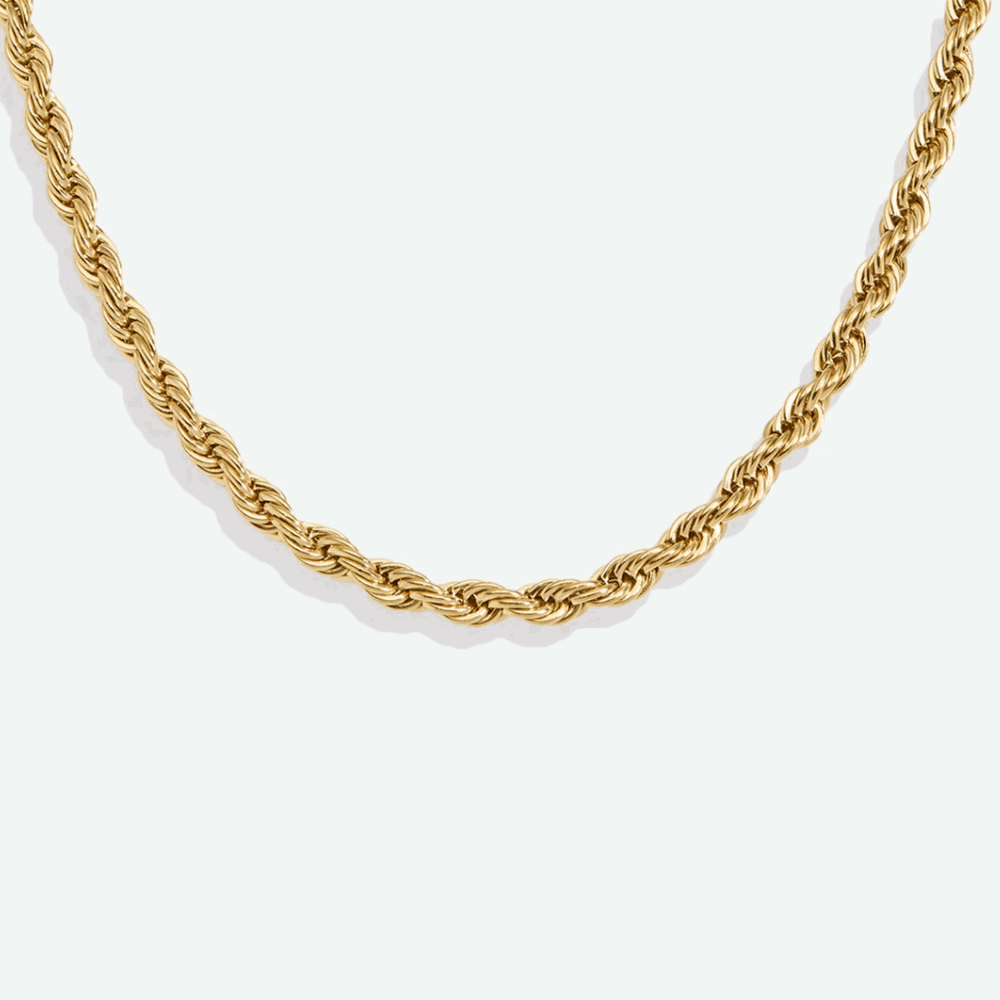 Gold rope chain necklace with twisted links