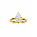 Gold solitaire ring with marquise-cut clear gemstone