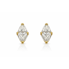 Gold marquise solitaire stud earrings with clear marquise-cut stones in prong settings