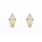 Gold marquise solitaire stud earrings with marquise-cut stones and gold prongs