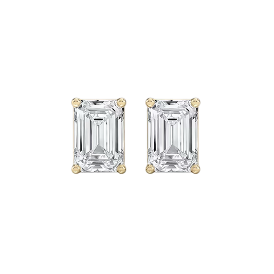 Gold-tone emerald-cut stud earrings with bezel-set square stones