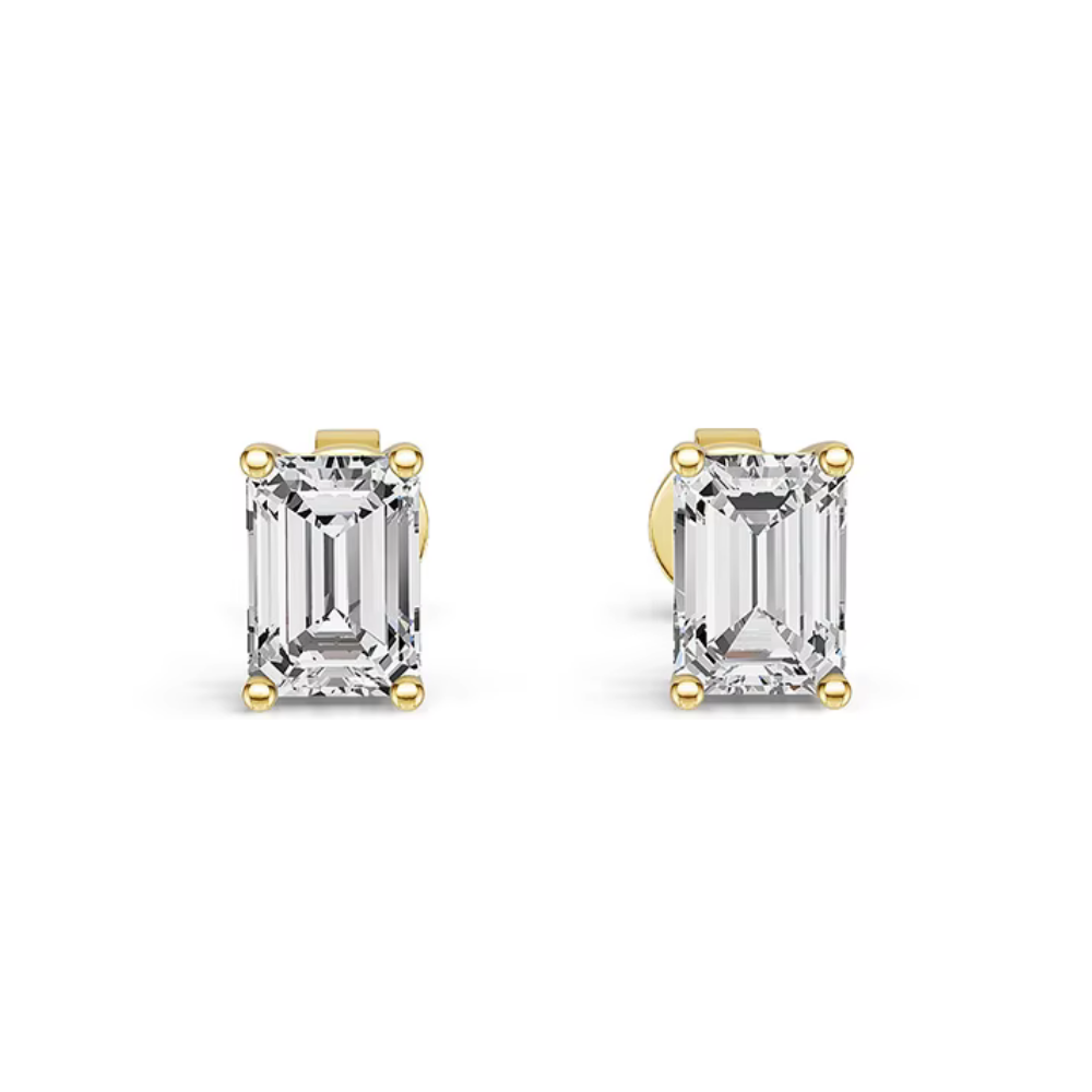 Gold vermeil emerald-cut stud earrings with bezel-set square stones
