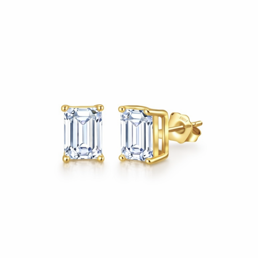 Gold vermeil emerald-cut stud earrings with square faceted center stones