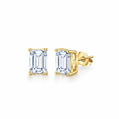 Gold vermeil emerald-cut stud earrings with square faceted center stones