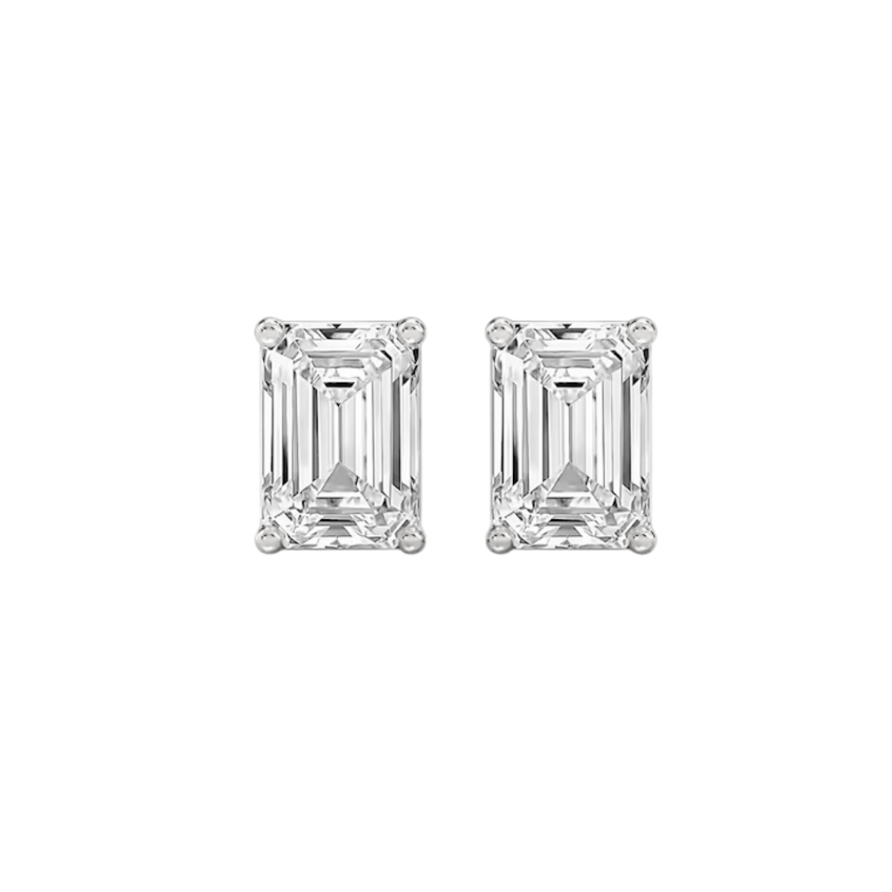 Silver-toned emerald-cut stud earrings with bezel-set square stones