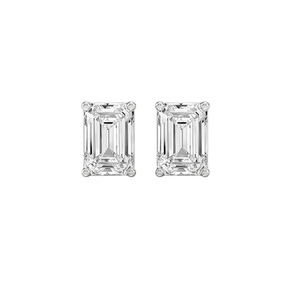Silver-toned emerald-cut stud earrings with bezel-set square stones