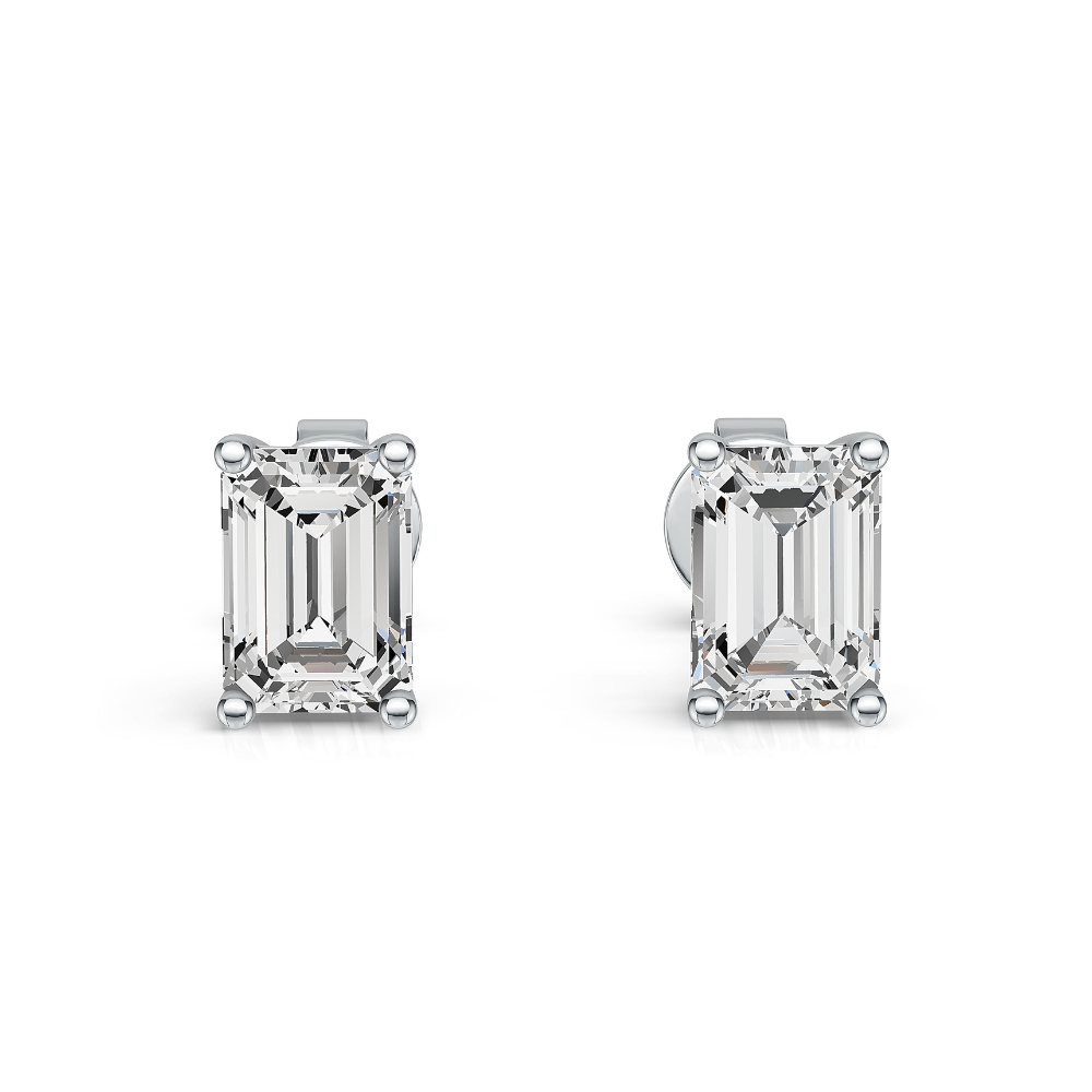 Silver-toned emerald-cut stud earrings with bezel-set square stones