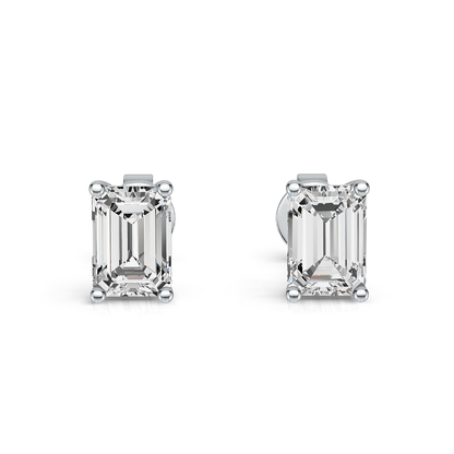 Silver-toned emerald-cut stud earrings with bezel-set square stones