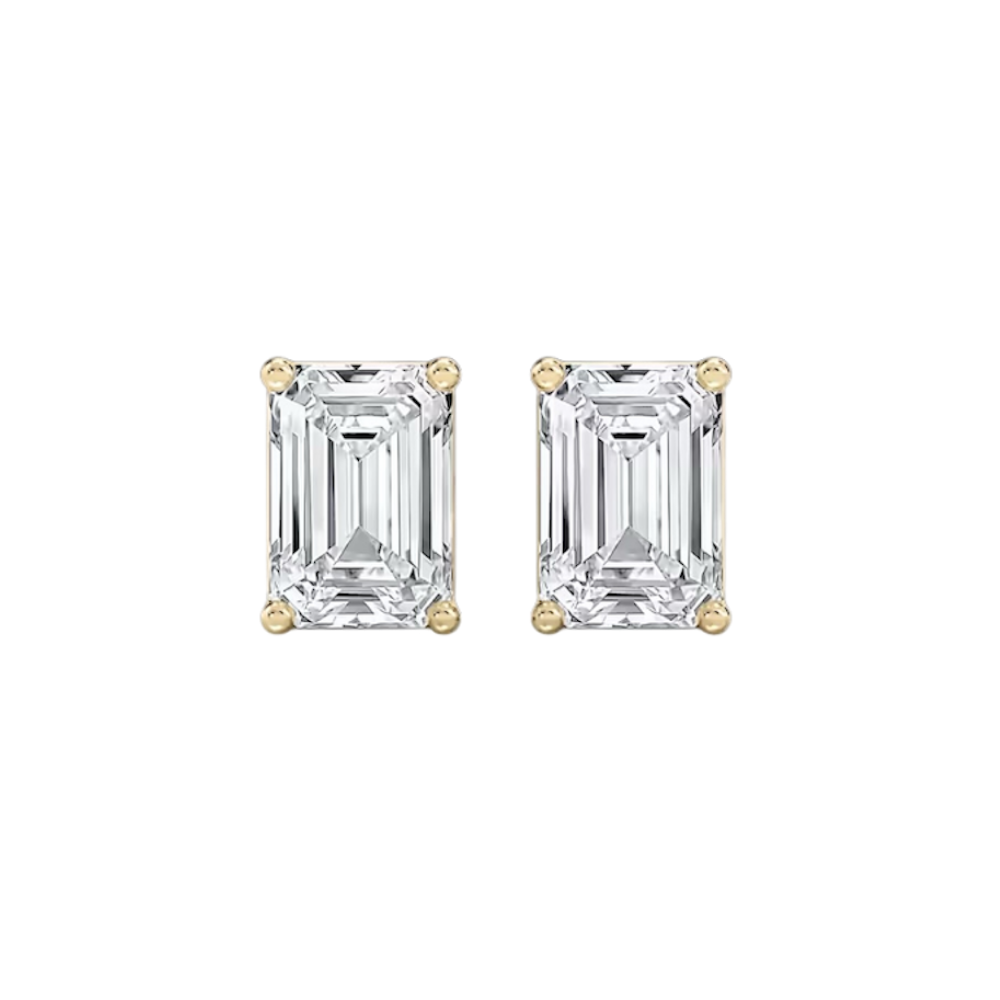 Gold-tone emerald-cut stud earrings with bezel-set square stones