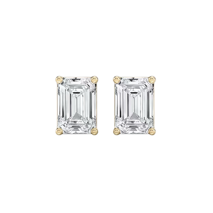 Gold-tone emerald-cut stud earrings with bezel-set square stones