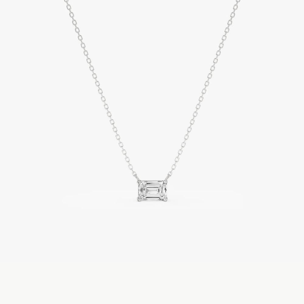 Emerald-cut pendant necklace with silver-tone chain and rectangular stone setting