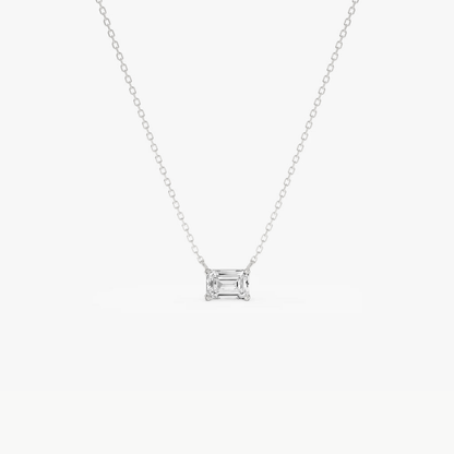 Emerald-cut pendant necklace with silver-tone chain and rectangular stone setting