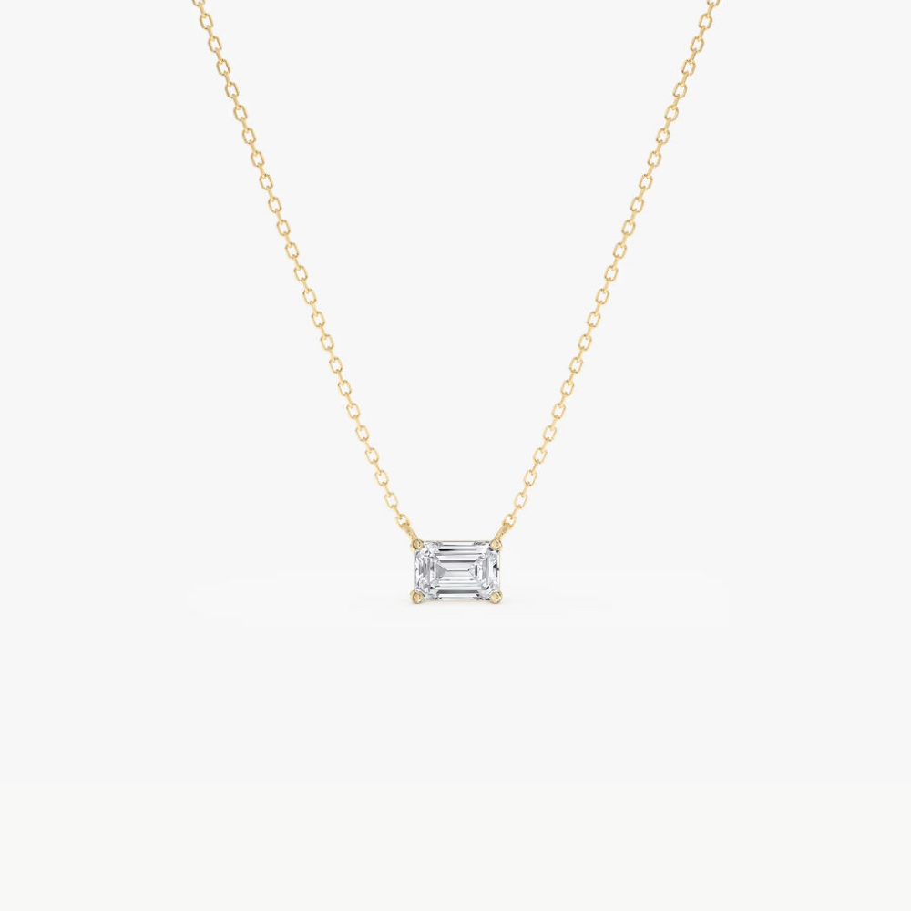 Gold vermeil emerald-cut moissanite pendant necklace, centered square pendant