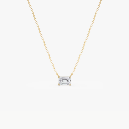Gold vermeil emerald-cut moissanite pendant necklace, centered square pendant