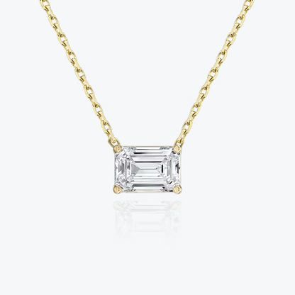 Gold vermeil emerald-cut moissanite pendant necklace, close-up front pendant