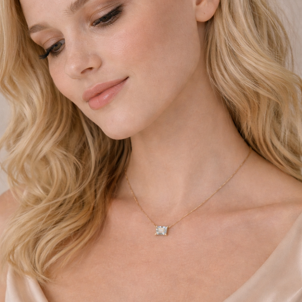 Gold vermeil emerald-cut moissanite pendant necklace with square stone pendant