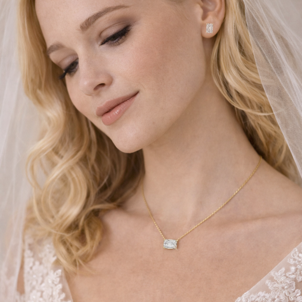 Gold vermeil emerald-cut moissanite pendant necklace with square pendant