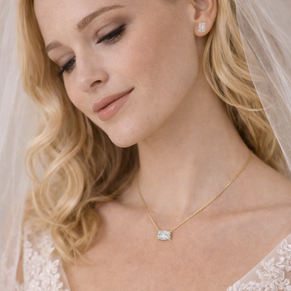 Gold vermeil emerald-cut moissanite pendant necklace with square pendant