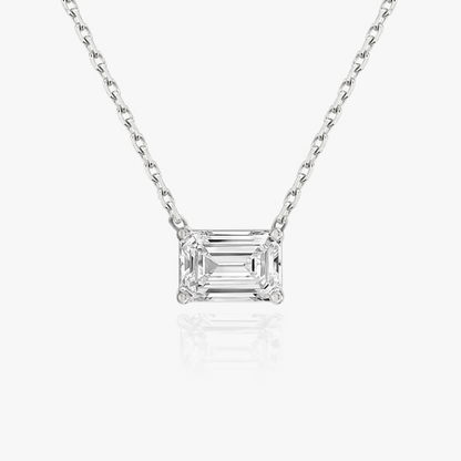Silver-tone emerald-cut moissanite pendant necklace, close-up front square stone