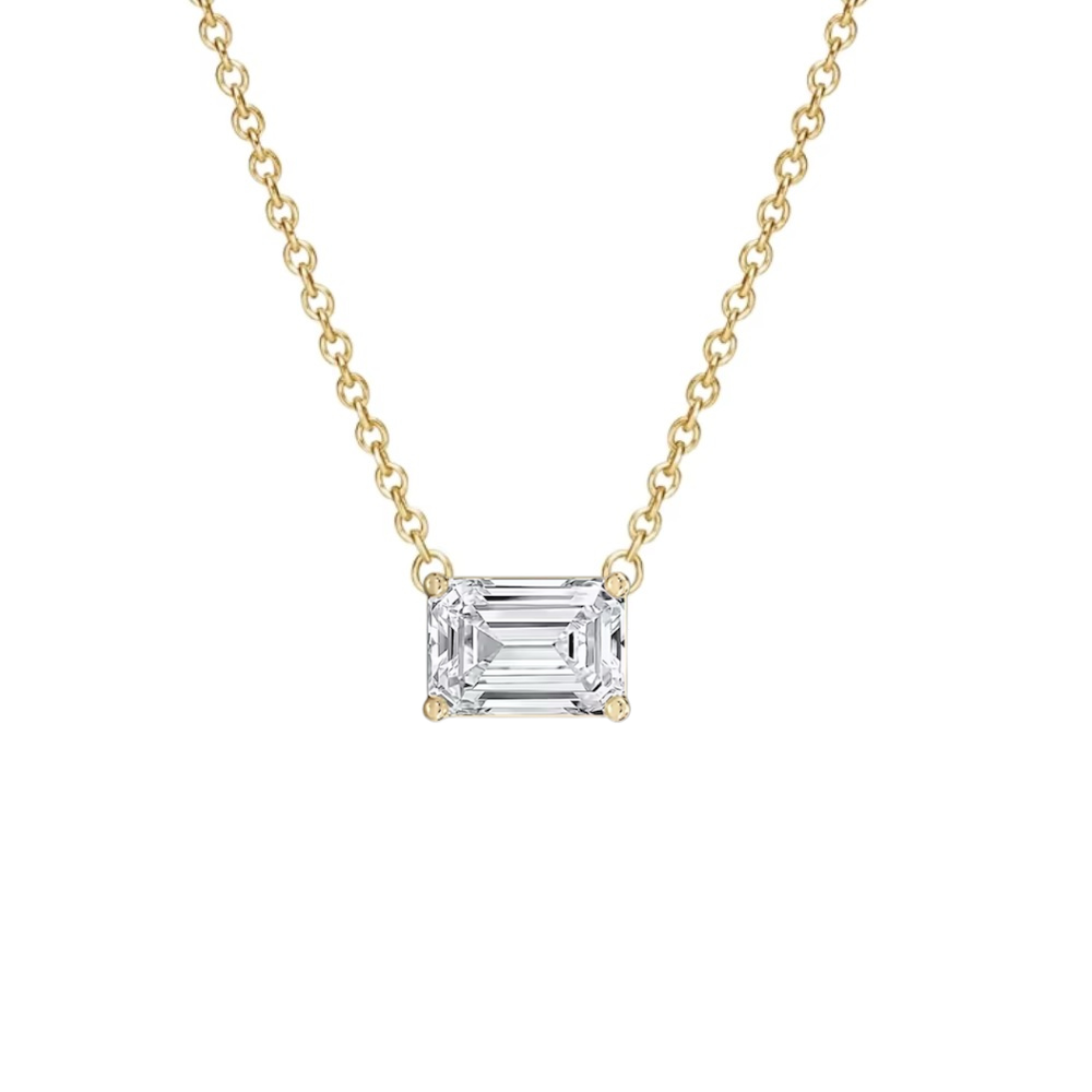 Gold vermeil emerald-cut moissanite pendant necklace with square stone