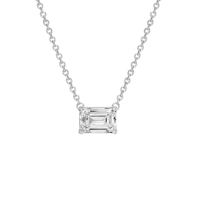 Silver-tone emerald-cut moissanite pendant necklace with square pendant