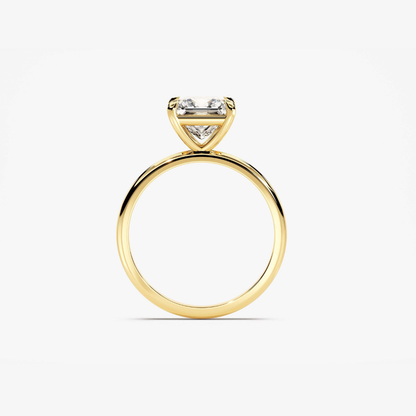 Gold vermeil solitaire ring side profile with rectangular emerald-cut center stone