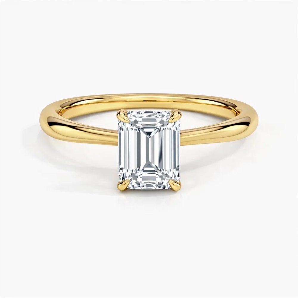 Gold vermeil emerald-cut solitaire ring with rectangular step-cut center stone, front view