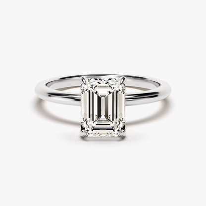 Silver-tone emerald-cut solitaire ring with square moissanite center stone