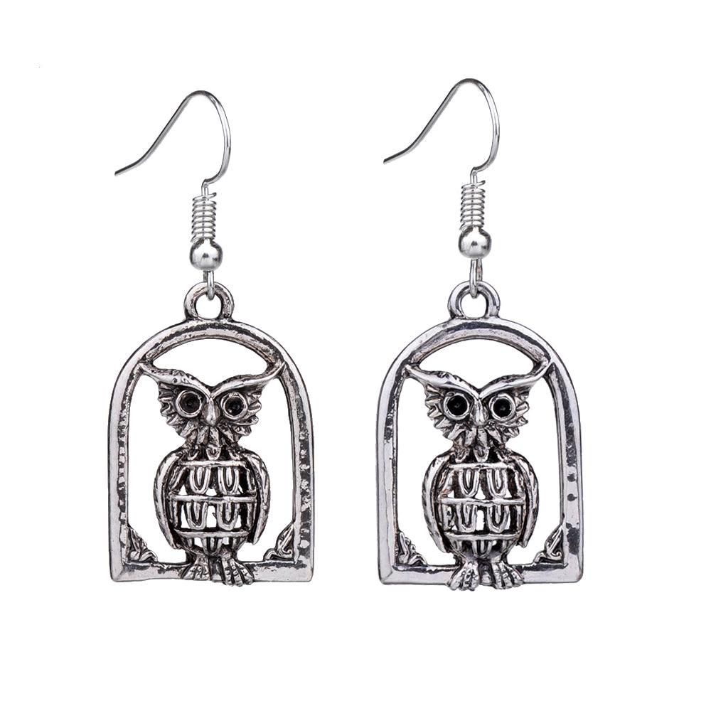 Vintage Owl Drop Dangle Retro Earrings-Owl Vintage Earrings