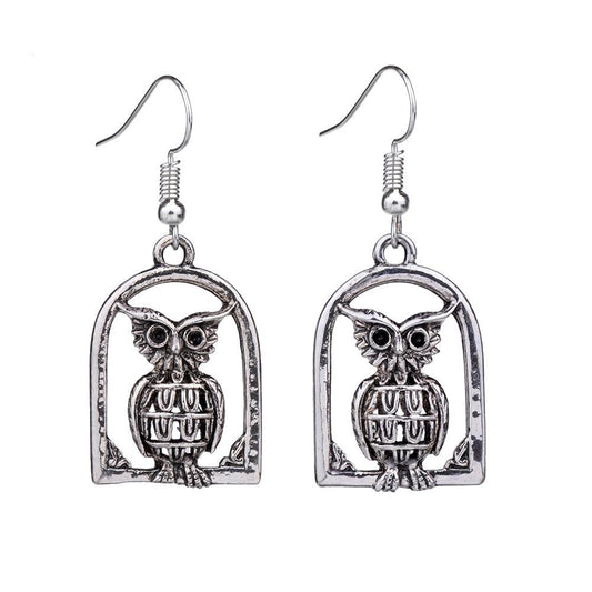 Vintage Owl Drop Dangle Retro Earrings-Owl Vintage Earrings Default Title