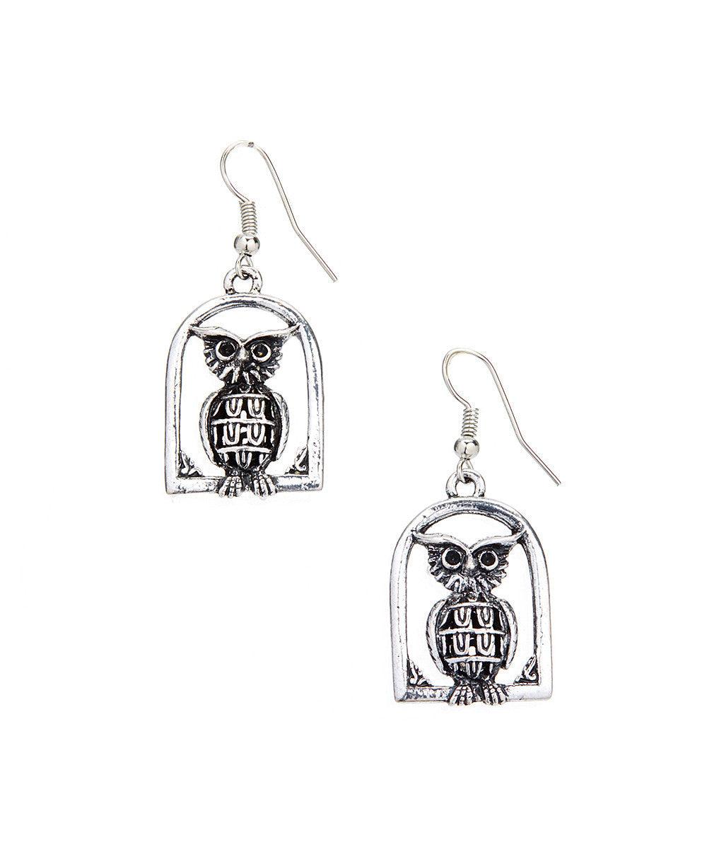 Vintage Owl Drop Dangle Retro Earrings-Owl Vintage Earrings