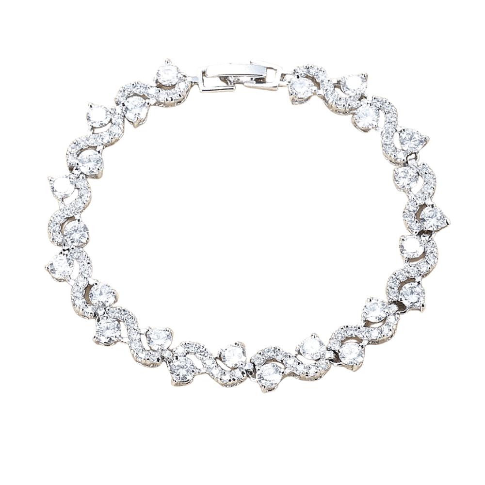 Round-cut cubic zirconia tennis bracelet with wave pattern and box clasp
