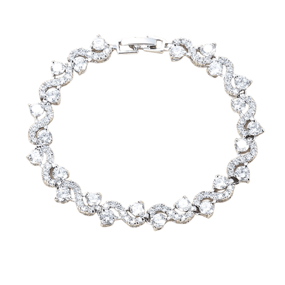 Round-cut cubic zirconia tennis bracelet with wave pattern and box clasp
