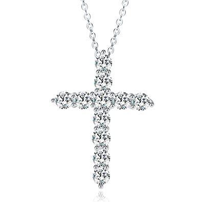 Silver chain necklace with a sparkling cubic zirconia cross pendant in a classic design.