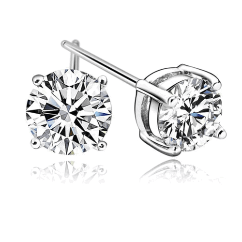 Round cubic zirconia stud earrings in silver-tone bezel setting
