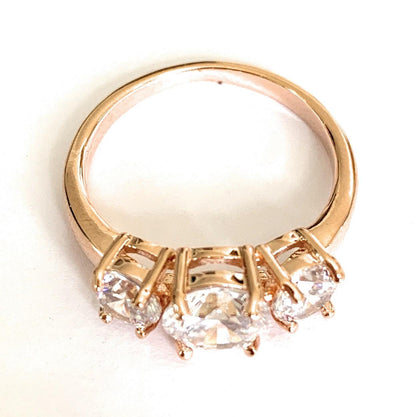 Blair Three Stone Cubic Zirconia Ring 7 Rose Gold