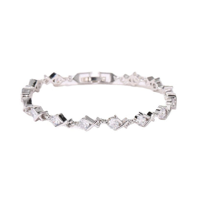 Silver-tone tennis bracelet with rectangular clear CZ stones