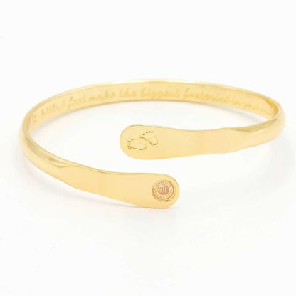 Gold baby footprint engraved bangle bracelet with round hallmark charm