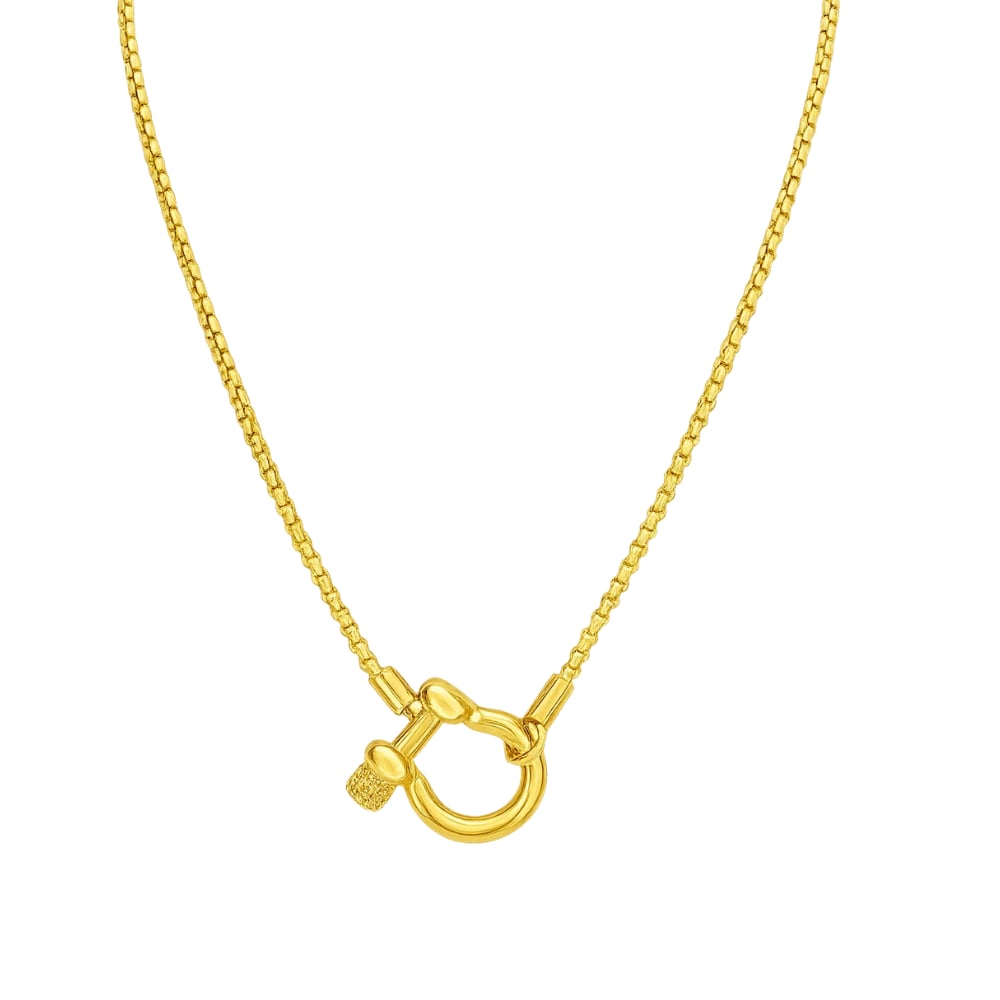 Lucky Lock Carabiner Necklace – Two-Tone Mixed Metal Horseshoe Pendant Chain