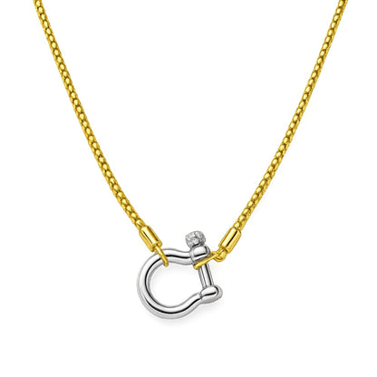 Lucky Lock Carabiner Necklace – Two-Tone Mixed Metal Horseshoe Pendant Chain