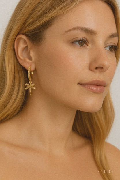Palm Tree Hoop Earrings – Gold or Silver with Cubic Zirconia